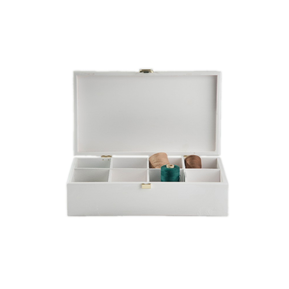 Cutie de lemn cu 8 compartimente pentru plicuri de ceai 28x16x8,5 cm, alb